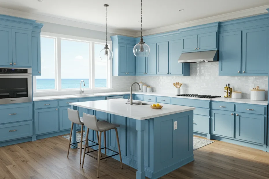 coastal blue kitchen ideas Modern coastal blue kitchen ideas Blue and white kitchen ideas Blue and white small kitchen ideas two-tone blue and white kitchen cabinets Blue and White kitchen wall decor Blue kitchen cabinets