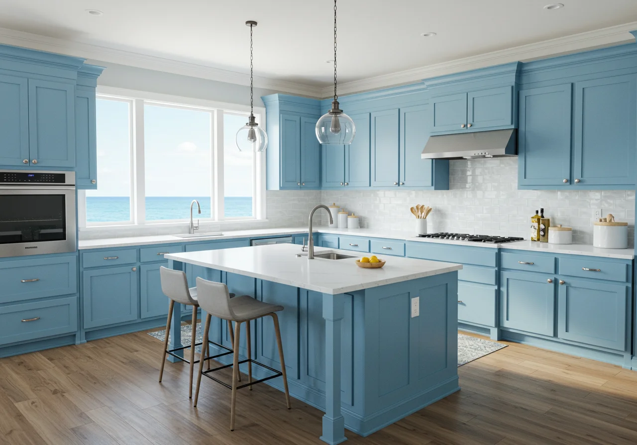 coastal blue kitchen ideas Modern coastal blue kitchen ideas Blue and white kitchen ideas Blue and white small kitchen ideas two-tone blue and white kitchen cabinets Blue and White kitchen wall decor Blue kitchen cabinets