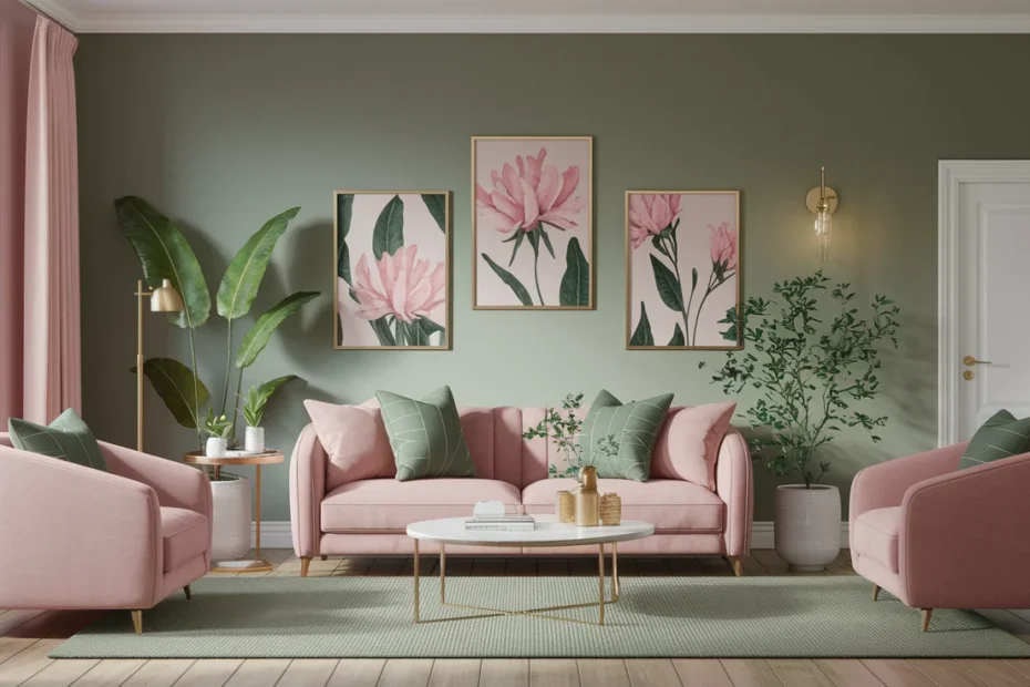 pink and green living room ideas
